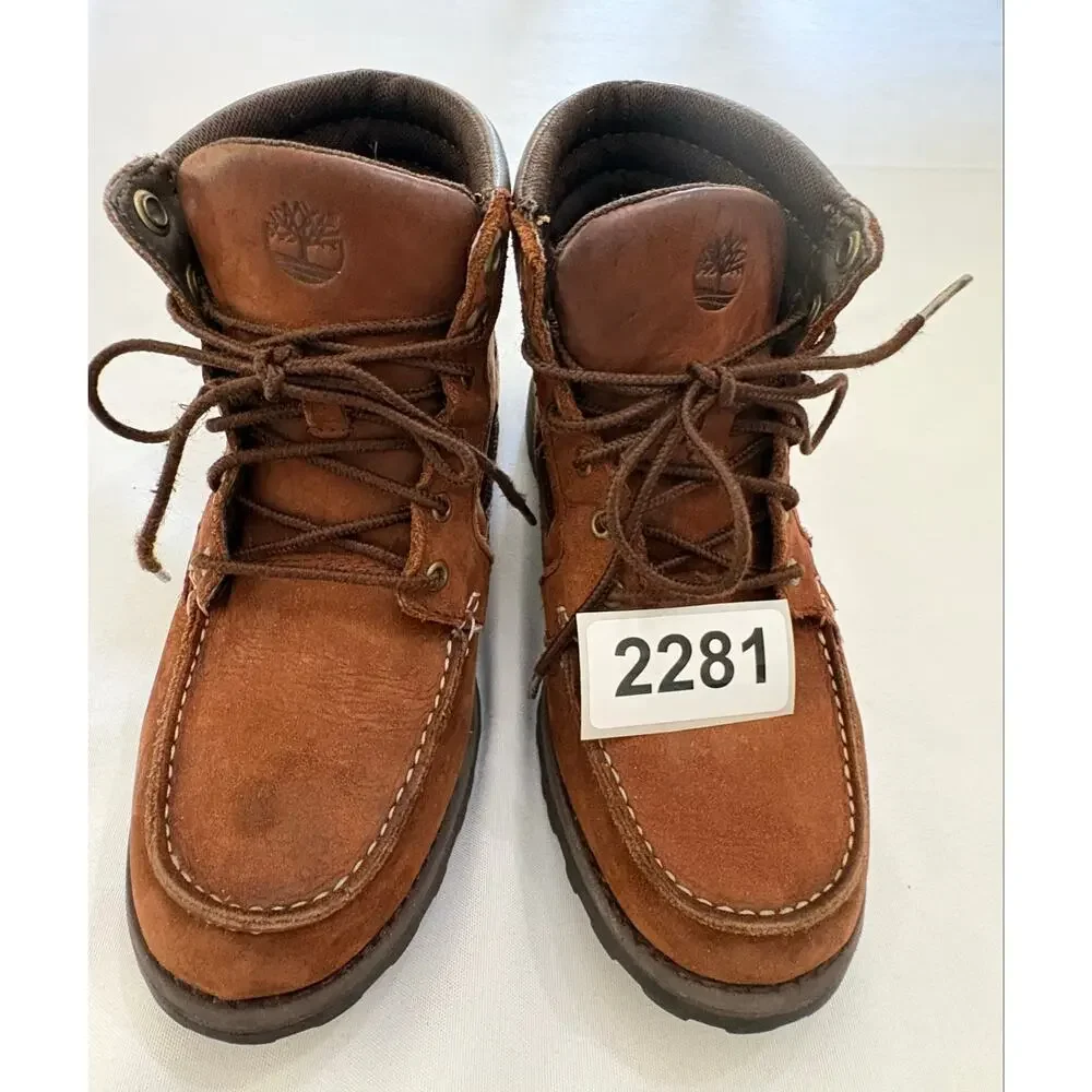 Timberland Boys Boots Size 2 Oakwell Moc-Toe Brown Nubuk Leather Lace-Up Preppy